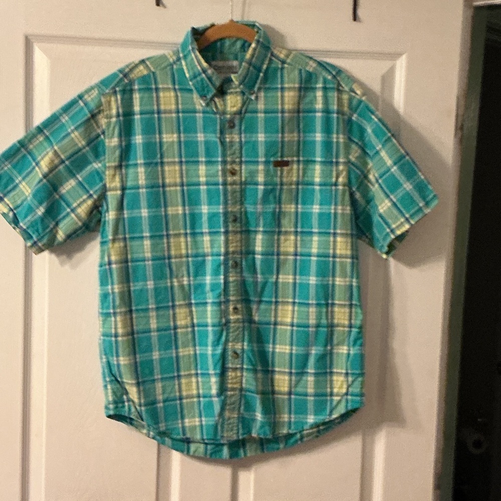 Carhartt Men's Casual Button Down Shirt - Teal and Yellow Plaid